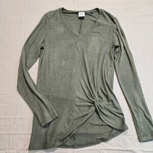 CAbi Reveal Tee T-shirt Sage Green Long Sleeve V-neck Knotted Hem Size S